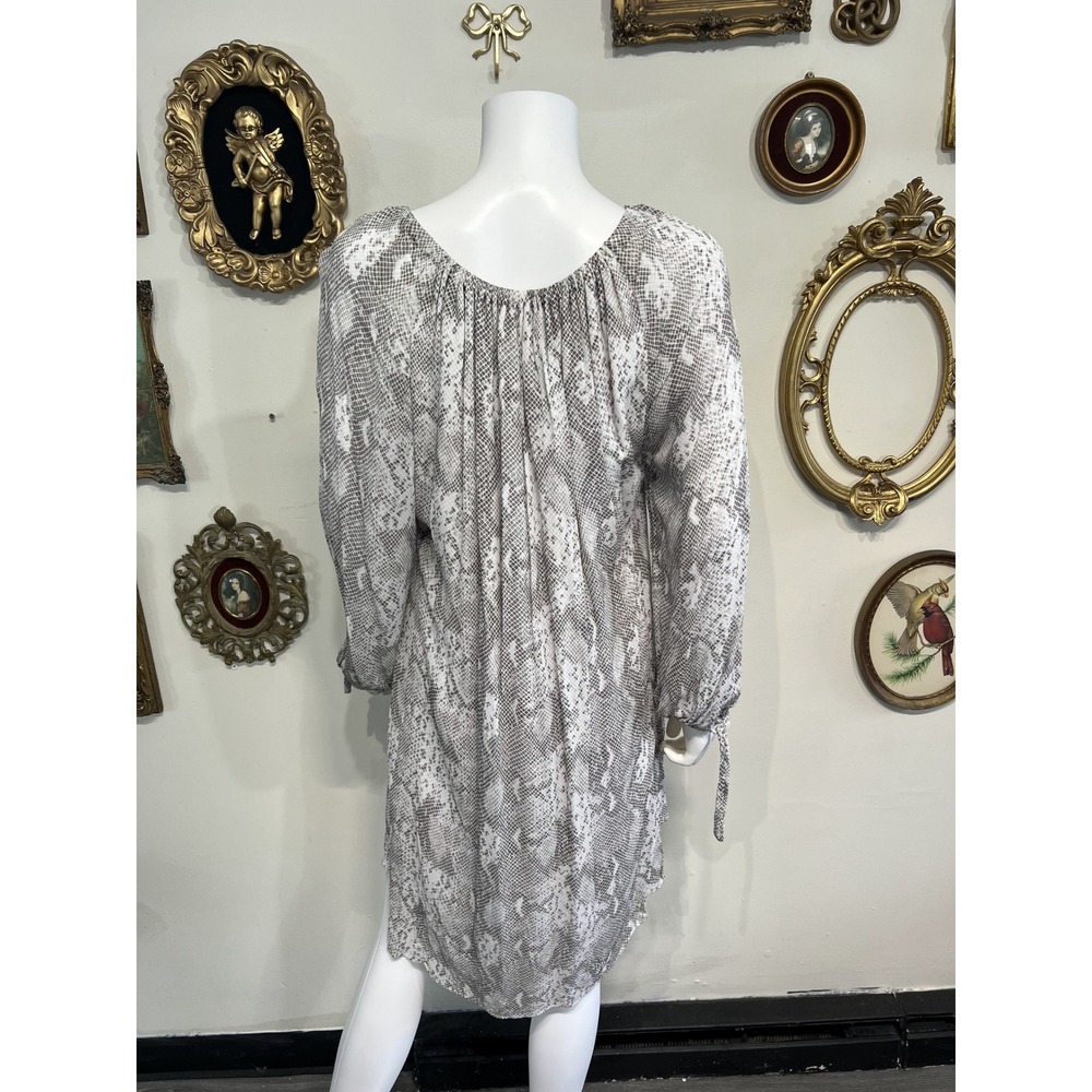 AllSaints Snakeskin Animal Print Long Sleeve Tie Neck Shift Dress Size Medium